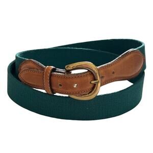 Trafalgar Green Canvas Leather Belt Brass Buckle Size 36 USA Made